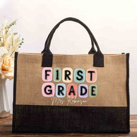 Personalized Grade And Name Jelly-Like Colorful Grid Print Cotton Tote Bag