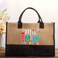 Personalized Name Miss Emily Apple Heart Printed Cotton Tote Bag