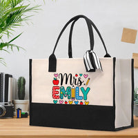 Personalized Name Miss Emily Apple Heart Printed Cotton Tote Bag