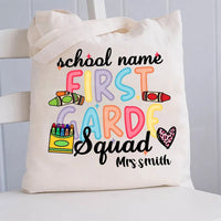 Personalized School Name And Teacher Name Grade Crayon Pink Leopard Canvas Tote Bag