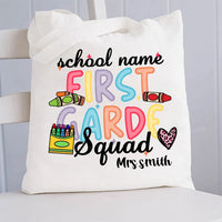 Personalized School Name And Teacher Name Grade Crayon Pink Leopard Canvas Tote Bag