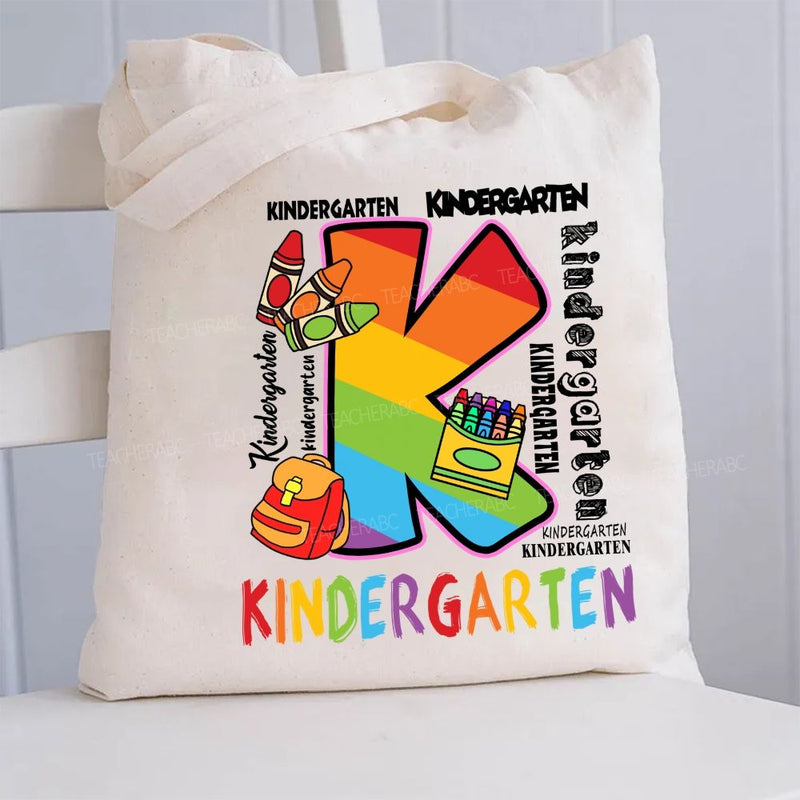 Personalized Grade Rainbow Letter Print Canvas Tote Bag