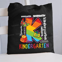 Personalized Grade Rainbow Letter Print Canvas Tote Bag