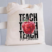 Personalized Name Teach Teach Red Apple Canvas Tote Bag