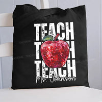 Personalized Name Teach Teach Red Apple Canvas Tote Bag