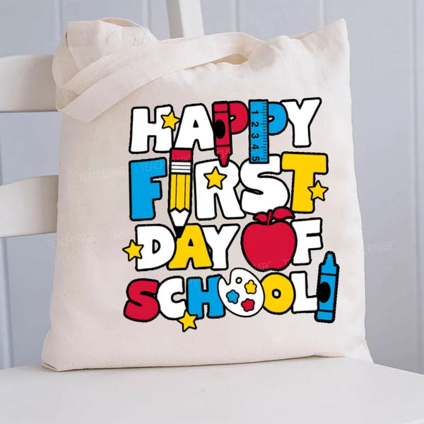 Happy First Day Of School Stars Shapes Canvas Tote Bag