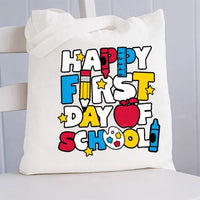 Happy First Day Of School Stars Shapes Canvas Tote Bag