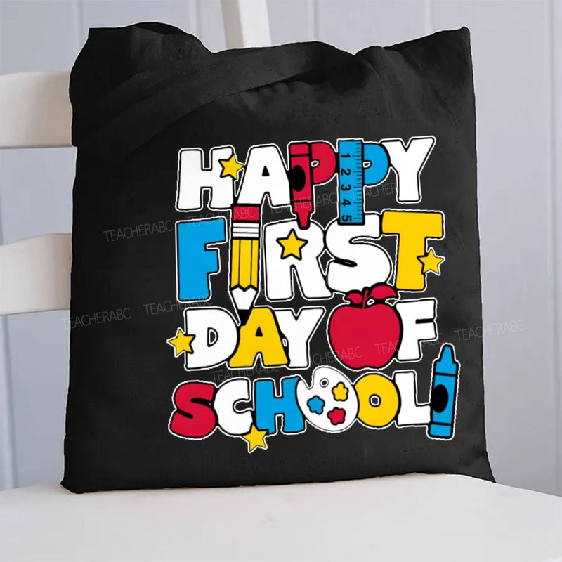 Happy First Day Of School Stars Shapes Canvas Tote Bag