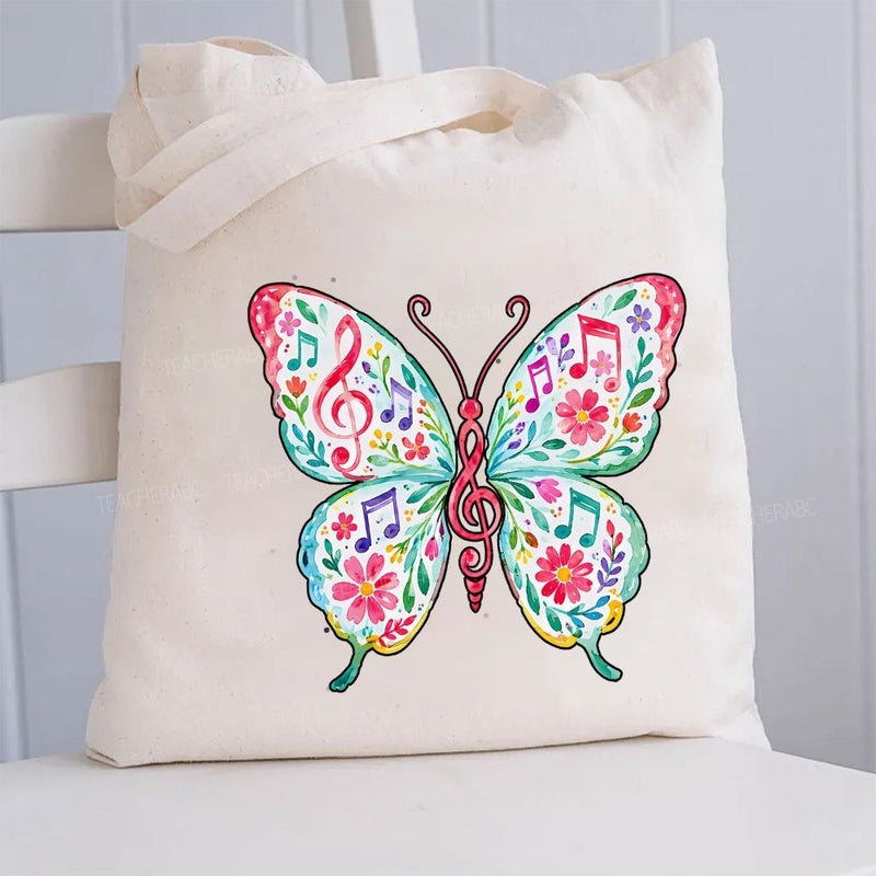 Music Butterfly Canvas Tote Bag