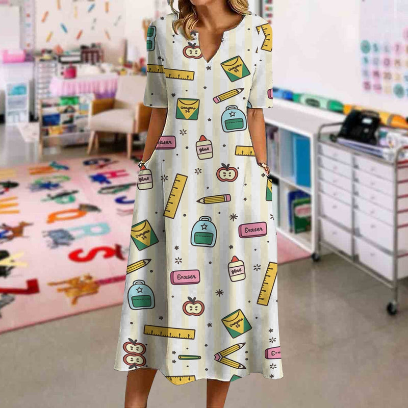 Light Yellow Stripe Apple Back To School Dress