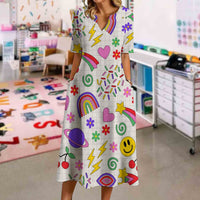 Retro Pop Doodle Rainbow Dress