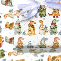 Watercolor Dino Gift Wrap, Winter Dinosaur Wrapping Paper, Christmas Dinosaur Wrapping Paper, Holiday Dino Gift Wrap, Kids Birthday Paper