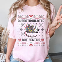 Ugly Christmas Sweater Graphic Tee, Overstimulated but Festive Opossum T-Shirt, Humorous Holiday Possum Shirt, Adorable Xmas Graphic T-Shirt