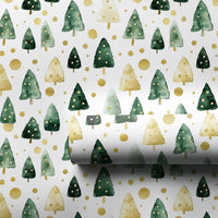 Green and Gold Holiday Gift Wrap, Watercolor Christmas Tree Wrapping Paper, Modern Festive Tree Wrapping Paper, Elegant Xmas Wrapping Paper