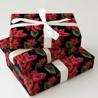 Floral Holiday Gift Wrap, Red Poinsettia Christmas Wrapping Paper, Botanical Winter Wrapping Paper Roll, Elegant Xmas Gift Wrap