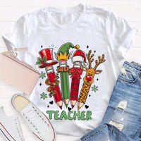 Reindeer Antlers Educator Graphic Tee, Christmas Pencil Deer Teacher Shirt, Festive Classroom Holiday T-Shirt, Teacher Xmas Present