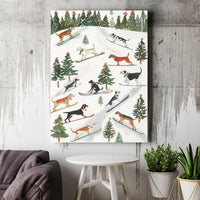 Adorable Winter Dog Canvas Print, Skiing Dogs Christmas Canvas Art, Whimsical Snow Holiday Wall Art, Festive Pet Canvas Decor, Dog Lover Present