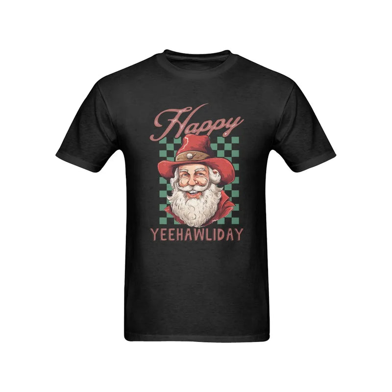 Cowboy Santa Graphic Tee, Happy Yeehawliday Western Christmas T-Shirt, Humorous Holiday Country Shirt, Preshrunk Cotton Xmas Present for Men