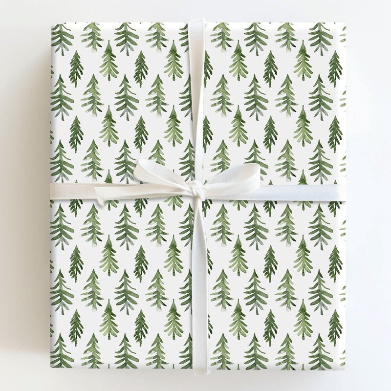 Minimalist Forest Gift Wrap, Watercolor Pine Tree Wrapping Paper, Rustic Evergreen Wrapping Paper, Nature Holiday Christmas Wrapping Paper