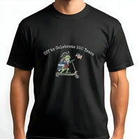 Patriotic Frog T-Shirt | Celebrate 250 Years Cartoon Frog on Scooter with American Flag | Soft Breathable Cotton | Gift for Americana Lovers