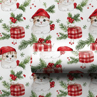 Santa Hat Cat Gift Wrap, Christmas Kitten Wrapping Paper, Adorable Watercolor Kitty Wrapping Paper, Festive Holiday Gift Wrap for Cat Lover