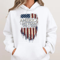 America 250 Years Hoodie | 1776-2026 Vintage Distressed Flag Art | Soft Cotton-Polyester Blend | Gift for Patriots and History Buffs
