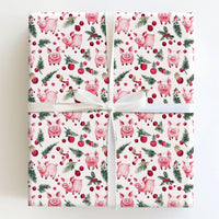 Watercolor Holly Farm Animal Gift Wrap, Christmas Pig Wrapping Paper, Holiday Pig Ornament Wrapping Paper, Adorable Botanical Pig Gift Wrap