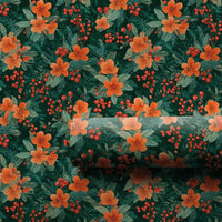 Orange Botanical Holiday Wrapping Paper, Vintage Floral Christmas Wrapping Paper, Red Berry Winter Wrapping Paper, Festive Holiday Gift Wrap
