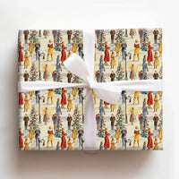 Retro Holiday Street Scene Gift Wrap, Vintage 1950s Christmas Wrapping Paper, Snowy Winter Town Wrapping Paper, Nostalgic Xmas Gift Wrap
