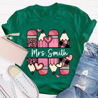 Personalized Name Pink Pencil Heart Mrs Smith T-Shirt