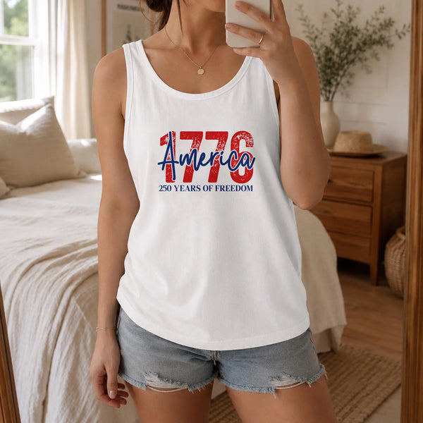 1776 America Tank Top | 250 Years of Freedom Patriotic Design | Soft Breathable Unisex Fit | Gift for American History Lover