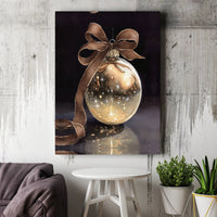 Sparkling Ribbon Holiday Decor, Gold Christmas Ornament Canvas Wall Art, Elegant Festive Winter Print, Digital Download Wall Art
