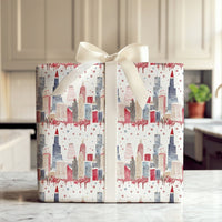 Windy City Christmas Gift Wrap, Chicago Skyline Wrapping Paper, Watercolor Chicago Winter Wrapping Paper, Cityscape Holiday Gift Wrap Roll