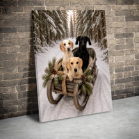 Rustic Sled Dogs Canvas Print, Dachshund Christmas Canvas Wall Art, Winter Snowy Forest Wall Art, Holiday Dog Lover Canvas Decor
