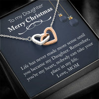 Surgical Steel CZ Double Heart Pendant Necklace, Interlocking Heart Necklace for Daughter, Christmas Present Necklace for Daughter from Mom
