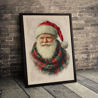 Traditional Plaid Scarf Santa Portrait Canvas Print, Vintage Santa Claus Canvas Art, Christmas Wall Decor, Printable Digital Download Present