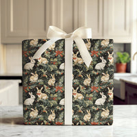 Rustic Winter Rabbit Gift Wrap, Woodland Bunny Christmas Wrapping Paper, Holiday Pine Berry Wrapping Paper, Comfy Woodland Animal Gift Wrap