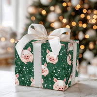 Farm Animal Snowflake Gift Wrap, Adorable Pig Christmas Wrapping Paper, Watercolor Piggy Wrapping Paper Roll