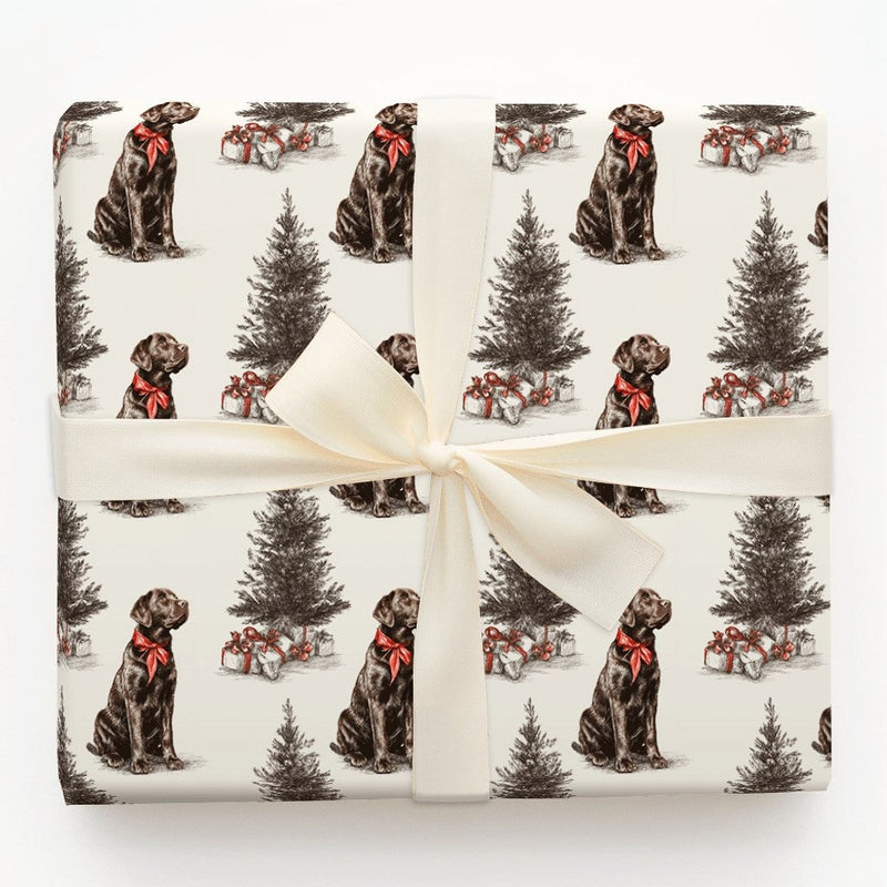 Vintage Dog Christmas Gift Wrap, Chocolate Labrador Wrapping Paper, Chocolate Lab Holiday Wrapping Paper, Dog Lover Present Wrap Roll