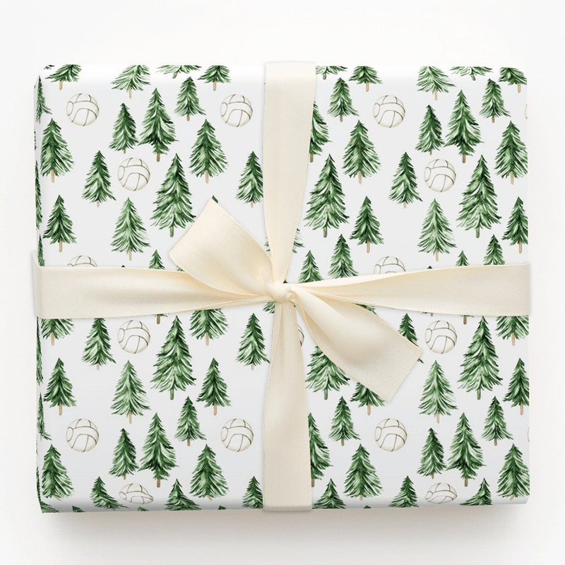 Pine Tree Holiday Gift Wrap, Volleyball Christmas Wrapping Paper, Winter Sports Volleyball Wrapping Paper Roll, Coach Present Paper Wrap