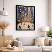 Christmas in New York Canvas Print, NYC Ice Skating Canvas Wall Art, Impressionist Winter Cityscape Canvas, Holiday Seasonal Home Decor