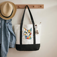 Abstract Cat Art Color-blocked Canvas Bag