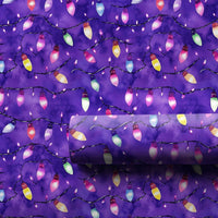 Purple Watercolor Holiday Gift Wrap, Christmas String Lights Wrapping Paper, Colorful Xmas Lights Wrapping Paper, Festive Winter Gift Wrap