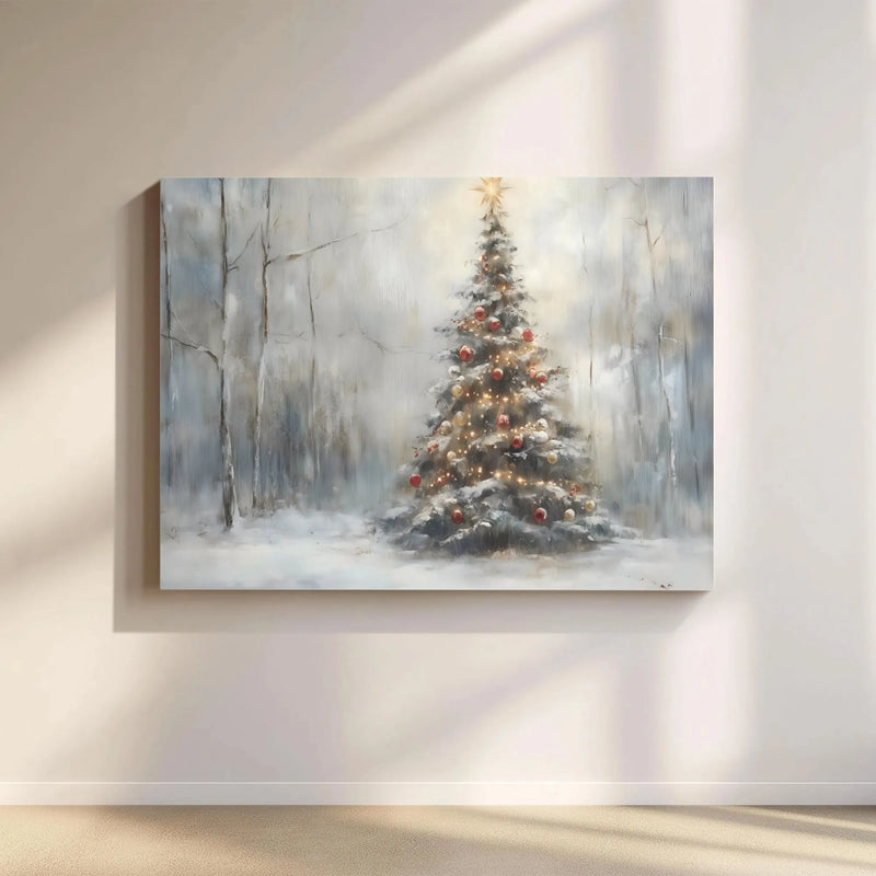 Winter Pine Forest Landscape Print, Snowy Christmas Tree Canvas Wall Art, Holiday Farmhouse Decor, Digital Download Christmas Present