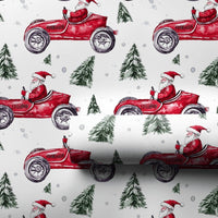 Vintage Car Christmas Gift Wrap, Santa Red Race Car Wrapping Paper, Watercolor Auto Holiday Present Paper, Driver Xmas Gift Wrap