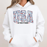 Patriotic USA Sweatshirt | 250 Years of Freedom Floral Design | Cozy Crewneck Pullover | Fourth of July Gift for Women