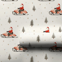 Winter Santa Gift Wrap, Santa Snowmobile Wrapping Paper, Snowmobiling Santa Christmas Wrapping Paper, Rustic Holiday Present Gift Wrap Roll
