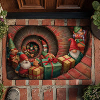 3D Tunnel Illusion Welcome Mat, Christmas Gnome Descent Doormat, Holiday Present Gnome Front Door Mat, Winter Entryway Floor Mat Present