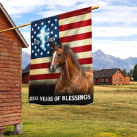 Horse American Flag Garden Flag | 250 Years of Blessings 1776-2026 | Christian Cross Patriotic Decor | Double-Sided Premium Polyester