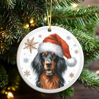 Santa Hat Gordon Setter Dog Ornament, Gordon Setter Christmas Ornament, Gordon Setter Ceramic Holiday Ornament, Dog Lover Tree Decor Present